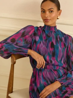 Love & Roses Multi Abstract Print High Neck Mini Dress Sale