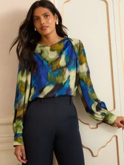 Love & Roses Long Sleeve Satin Cowl Neck Blouse Multi Outlet