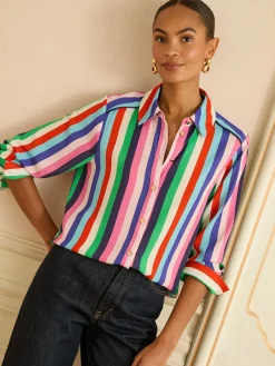 Love & Roses Long Sleeve Button Through Shirt Multi Stripe