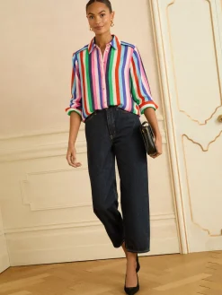 Love & Roses Long Sleeve Button Through Shirt Multi Stripe