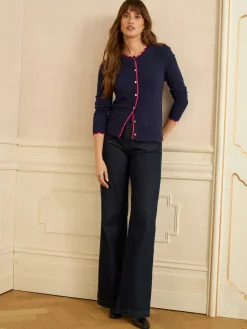 Love & Roses Navy and Pink Scallop Knitted Cardigan Best