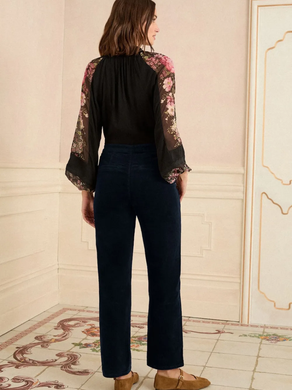 Love & Roses Corduroy Straight Trousers Navy Blue Online