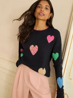 Love & Roses Animal Heart Jumper Navy Blue Multi Best