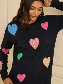 Love & Roses Animal Heart Jumper Navy Blue Multi Best