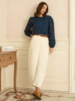 Love & Roses Long Sleeve Top Navy Broderie