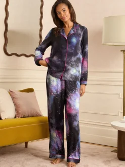 Love & Roses Navy Galaxy Print Button Down Pyjamas Set Discount