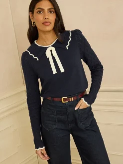 Love & Roses Knitted Collar Jumper Navy