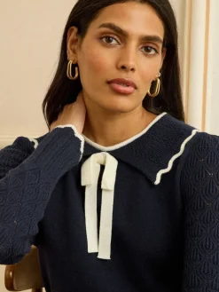 Love & Roses Knitted Collar Jumper Navy