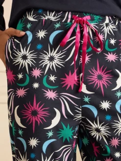 Love & Roses Jersey Long Sleeve Pyjamas Set Navy Moon And Star Print New