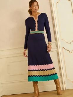 Love & Roses Notch Neck Knitted Midi Dress Navy Discount