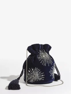 Love & Roses Velvet Sequin Embellished Pouch Bag Navy Sale