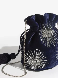 Love & Roses Velvet Sequin Embellished Pouch Bag Navy Sale