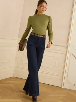 Love & Roses Olive Green Frill Neck Long Sleeve Jersey Top Outlet