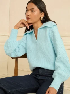 Love & Roses Pale Blue Knitted Collared Jumper Online