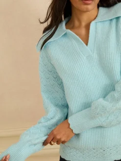 Love & Roses Pale Blue Knitted Collared Jumper Online