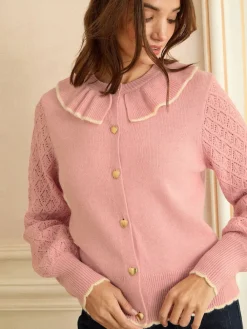 Love & Roses Pale Pink Cosy Pointelle Sleeve Collard Top Discount