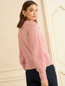 Love & Roses Pale Pink Cosy Pointelle Sleeve Collard Top Discount