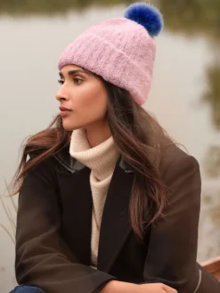 Love & Roses Pink and Blue Constrast Cosy Pom Hat Discount