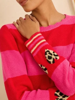 Love & Roses Animal Heart Jumper Pink and Red Stripe Outlet
