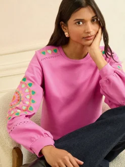 Love & Roses Pink Heart Ric Rac Embroidered Sweat Top Online