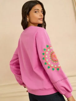 Love & Roses Pink Heart Ric Rac Embroidered Sweat Top Online