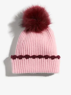 Love & Roses Scallop Trim Ribbed Pom Hat and Gloves Set Pink Clearance