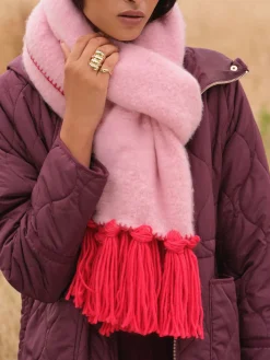 Love & Roses Tassel Cosy Contrast Brushed Scarf Pink/Red Discount