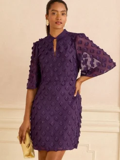 Love & Roses Purple Petite 3D Floral Angel Sleeve Mini Dress Online