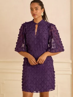 Love & Roses Purple Petite 3D Floral Angel Sleeve Mini Dress Online