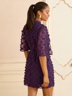 Love & Roses Purple Petite 3D Floral Angel Sleeve Mini Dress Online