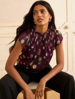 Love & Roses Metallic Crew Neck Shell Top Purple Spot Discount