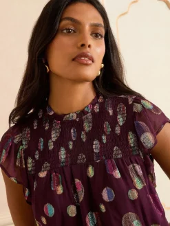 Love & Roses Metallic Crew Neck Shell Top Purple Spot Discount