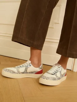 Love & Roses Mix Flatform Comfort Retro Low Top Trainers Real Leather Multi White Spot Discount