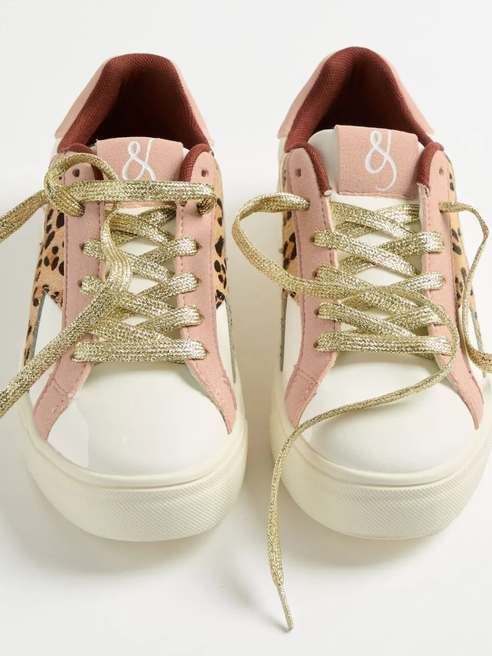Love & Roses Mix Flatform Comfort Retro Low Top Trainers Real Leather Pink Leopard White Hot