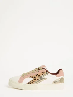 Love & Roses Mix Flatform Comfort Retro Low Top Trainers Real Leather Pink Leopard White Hot