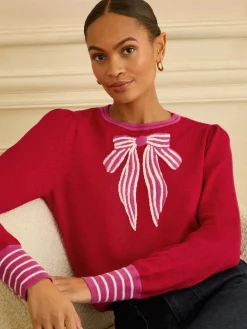 Love & Roses Red Bow Neck Knitted Jumper Clearance