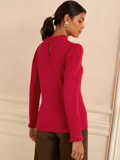 Love & Roses Red Frill Neck Long Sleeve Jersey Top Best