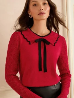 Love & Roses Knitted Collar Jumper Red Tipped Bow Online