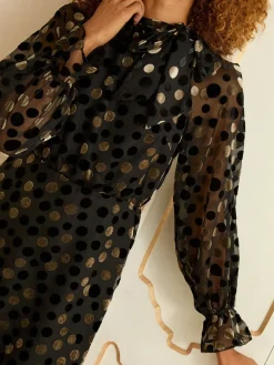 Love & Roses Spot Metallic Spot Pussybow Mini Dress Hot