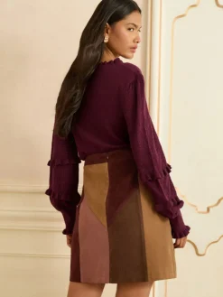 Love & Roses Tan Brown and Pink Faux Suede Patchwork Mini Skirt New