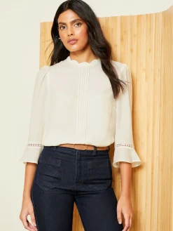 Love & Roses White Ecru 3/4 Flute Sleeve Blouse Discount