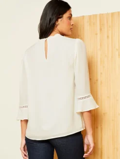 Love & Roses White Ecru 3/4 Flute Sleeve Blouse Discount