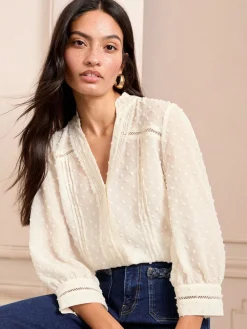 Love & Roses White Ecru Dobby 3/4 Sleeve Blouse Best