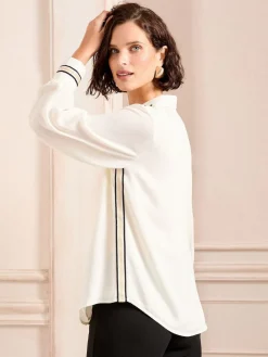 Love & Roses Button Through Long Sleeve Shirt White Ecru Metallic Sale