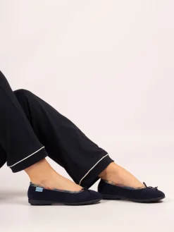 Lunar Blue Bow Tartan Trim Pump Slippers Clearance