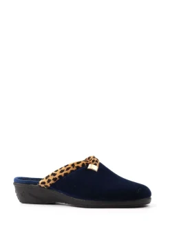 Lunar Michelle Animal Print Trim Wedged Mule Slippers Blue Best