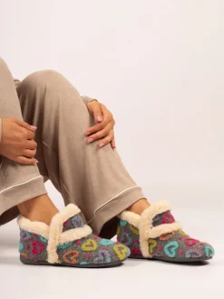 Lunar Grey Angel Heart Detail Bootie Slippers Sale