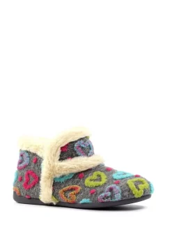 Lunar Grey Angel Heart Detail Bootie Slippers Sale