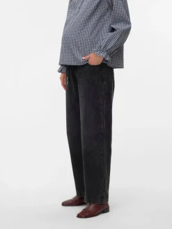 Mamalicious Black Washed Straight Leg Elasticated Waist Jeans Outlet