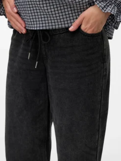 Mamalicious Black Washed Straight Leg Elasticated Waist Jeans Outlet